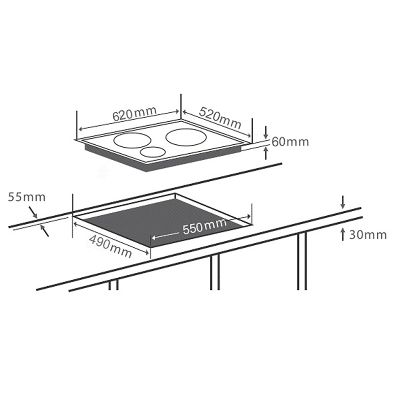 Bếp Từ CHEF'S EH-IH555 - 3 vùng nấu từ, Inverter thông minh, Cảm ứng 9 mức công suất, Cảm biến an toàn