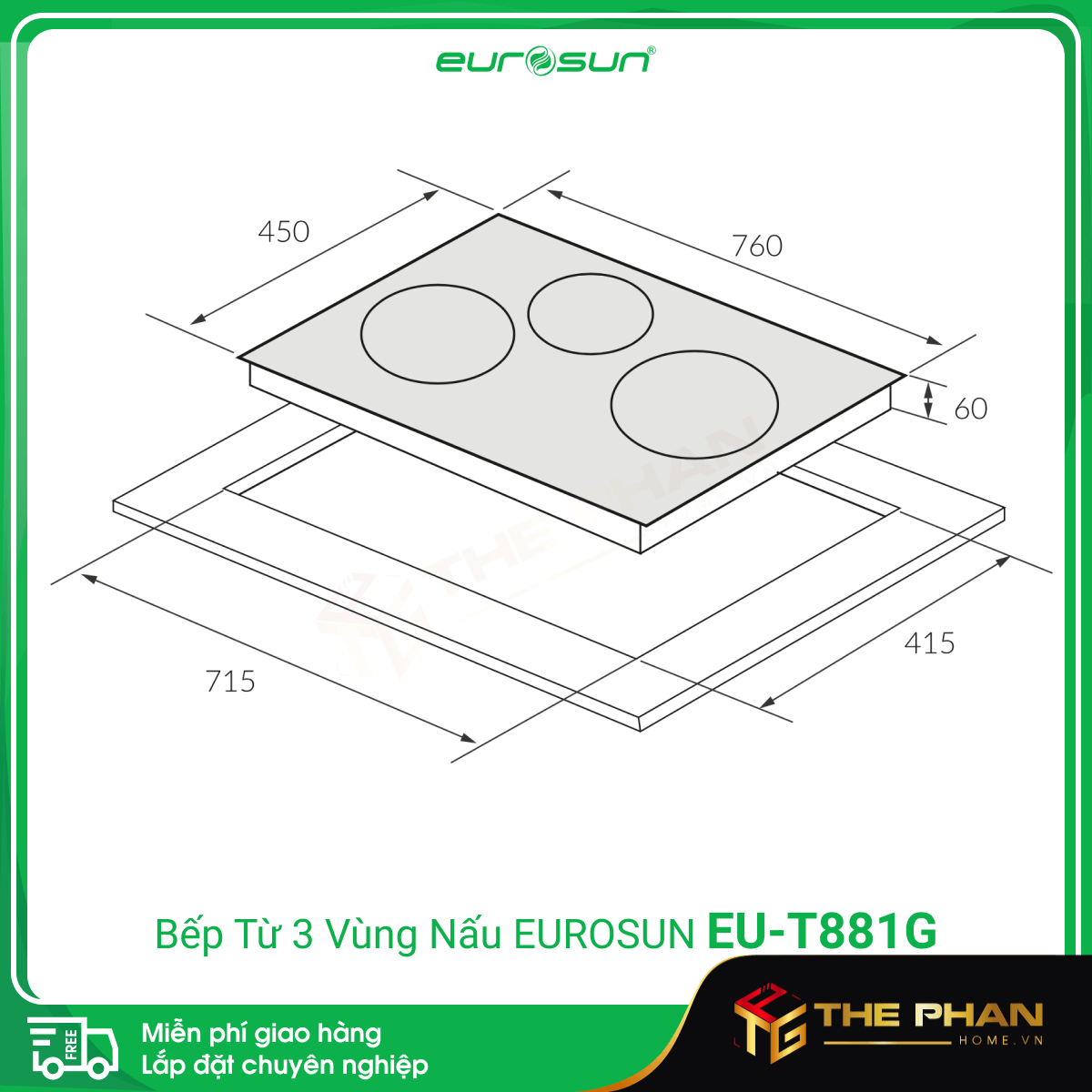 Bếp Từ Eurosun EU-T881G - 3 Vùng Nấu Cảm Ứng Từ