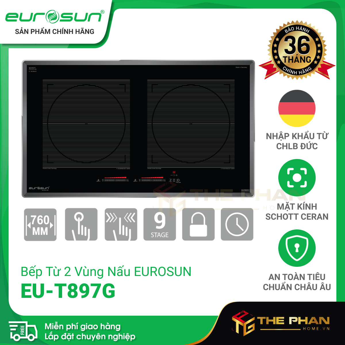 Bếp Từ Eurosun EU-T897G - Inverter Thông Minh, Nhập khẩu CHLB Đức