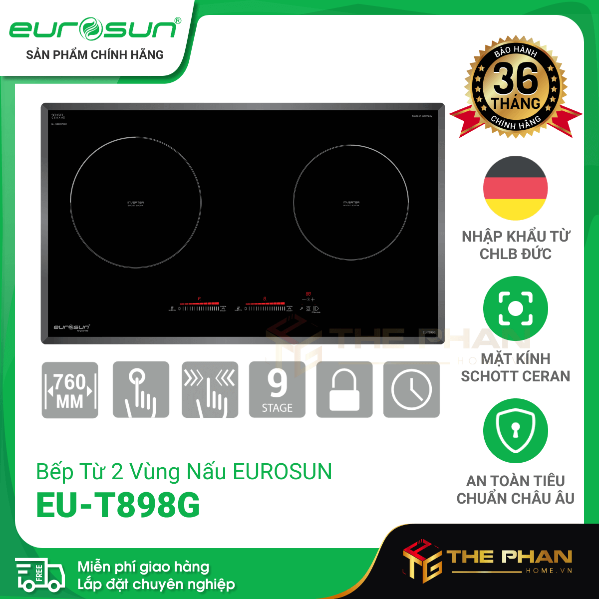 Bếp Từ Đôi Eurosun EU-T898G - Inverter Thông Minh