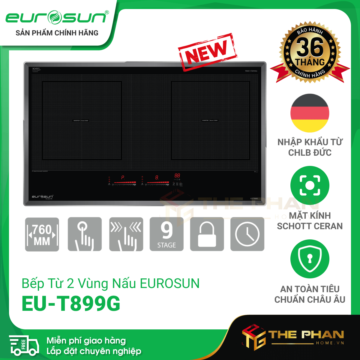 Bếp Từ Eurosun EU-T899G - 2 Vùng Nấu Cảm Ứng Từ