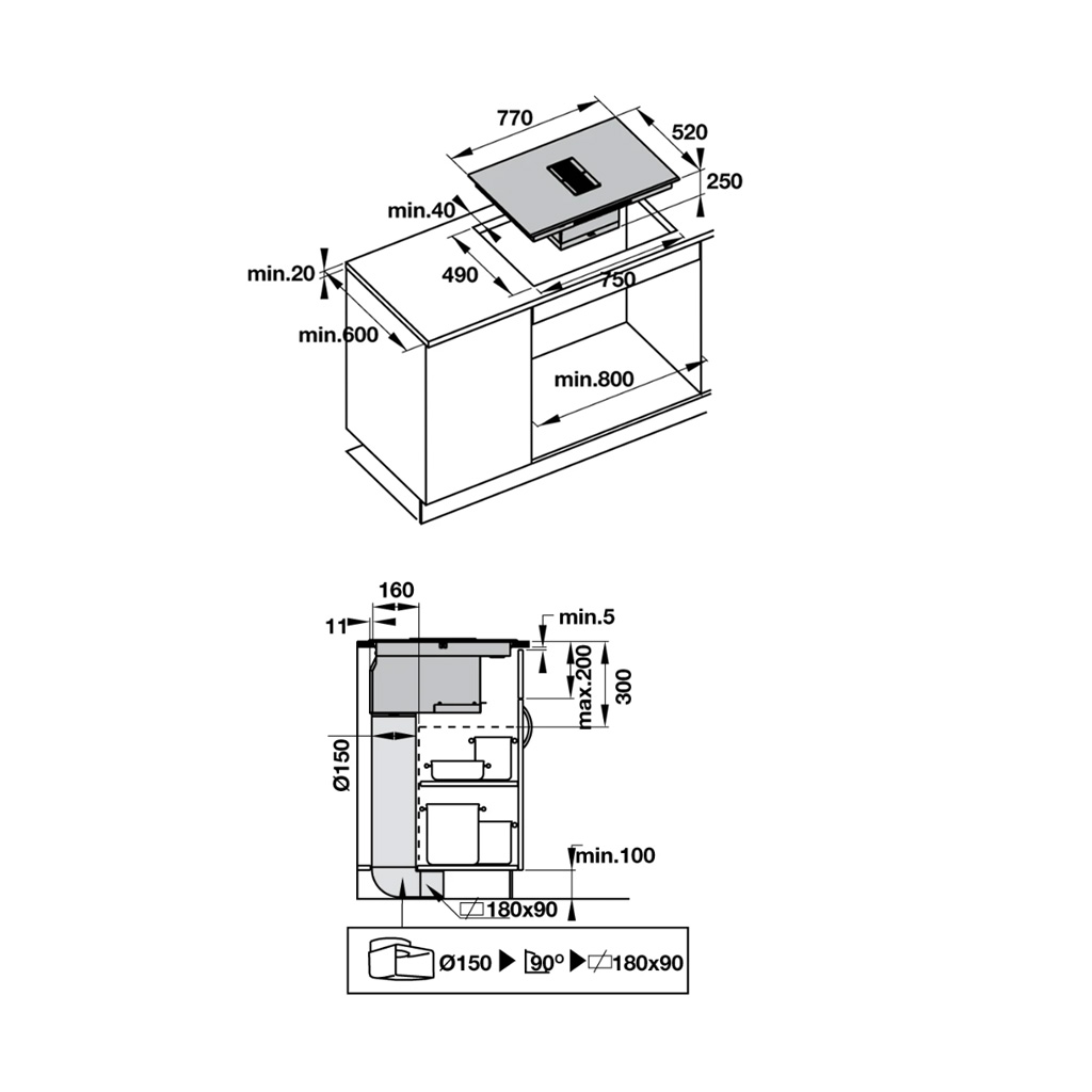 Bếp Từ Kết Hợp Hút Mùi Hafele HC-IHH77D 536.61.655 - 4 Vùng nấu