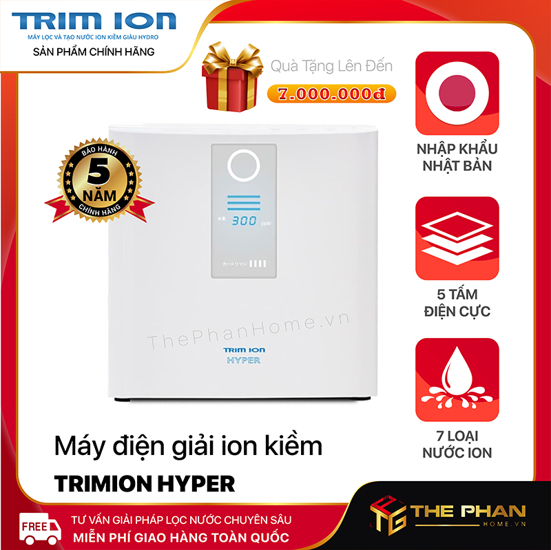 Máy Lọc Nước Điện Giải Ion Kiềm TRIMION HYPER - 5 tấm điện cực tạo ra 7 loại nước ion