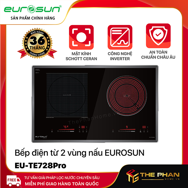 Bếp Điện Từ Đôi Eurosun EU-TE728Pro - Inverter thông minh, Cảm ứng từ + Hồng ngoại