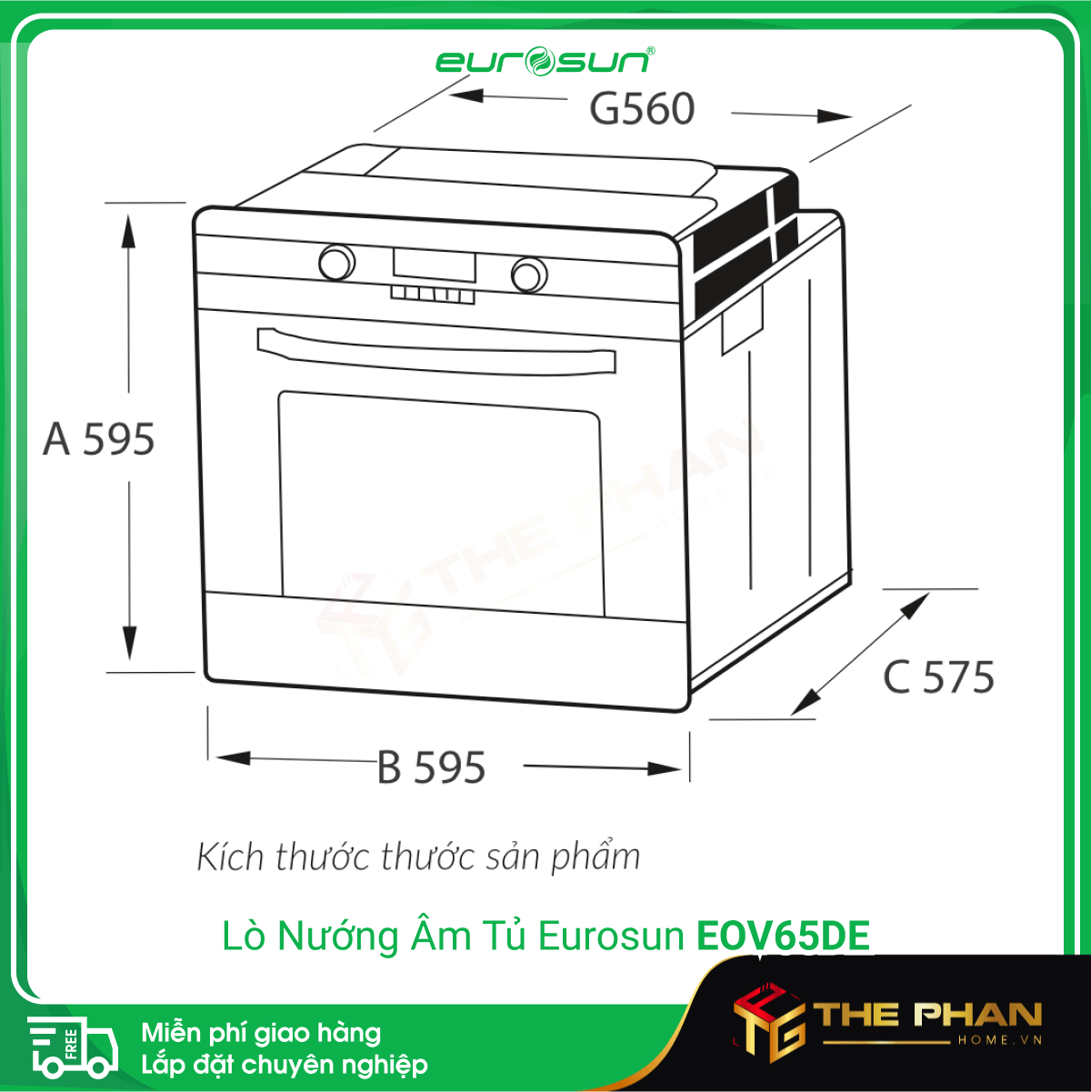 Lò Nướng Âm Tủ Eurosun EOV65DE - 9 chức năng, tiết kiệm điện, 65L