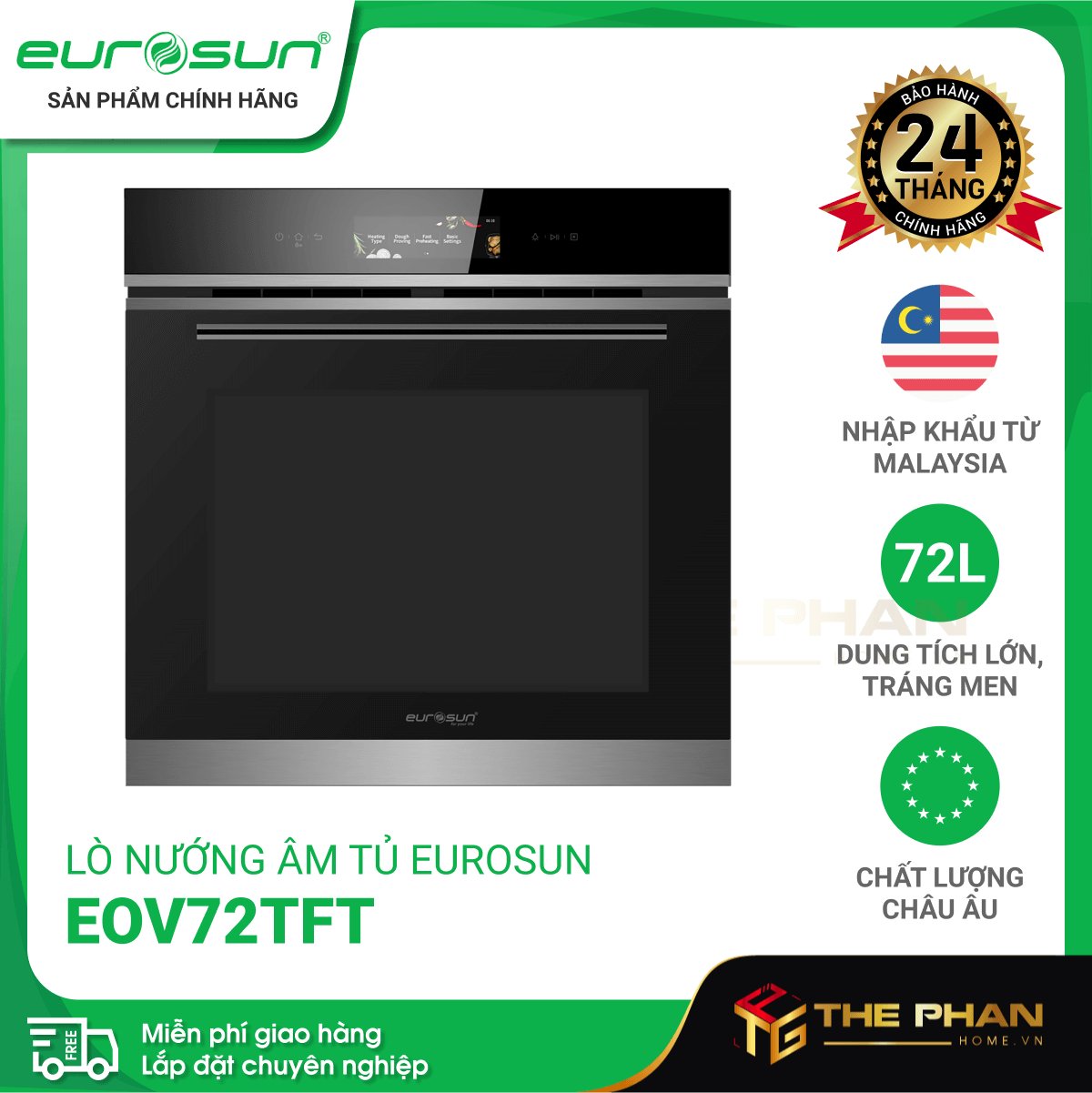 Lò Nướng Âm Tủ Eurosun EOV72TFT - 16 chức năng tích hợp, 72L