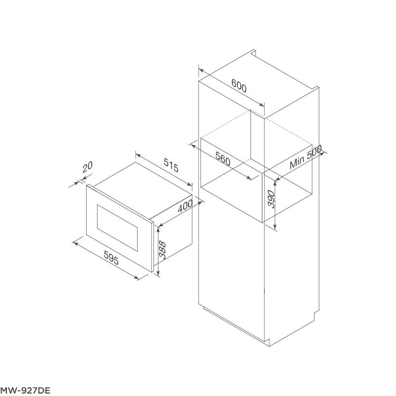 Lò Vi Sóng Âm Tủ Malloca MW-927DE - 27 Lít