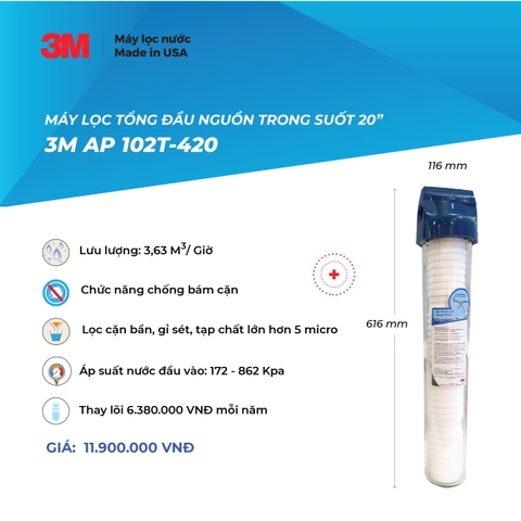 Máy Lọc Nước Tổng Đầu Nguồn 3M AP102T-420 (20in), 3M AP11T-420 (10in)