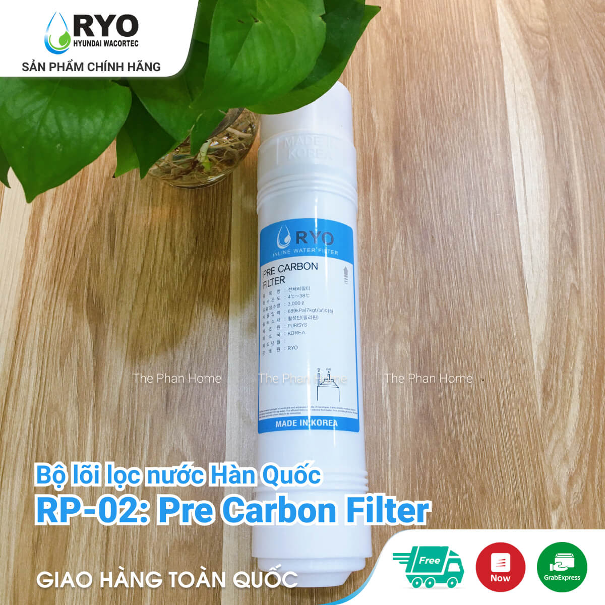 Lõi Lọc Nước RYO RP-02 - Pre Carbon Filter - Nhập khẩu Hàn Quốc, dùng cho mọi dòng Máy Lọc Nước UF (như RYO Hyundai, KoriHome, Canzy, CNC, Humero...)