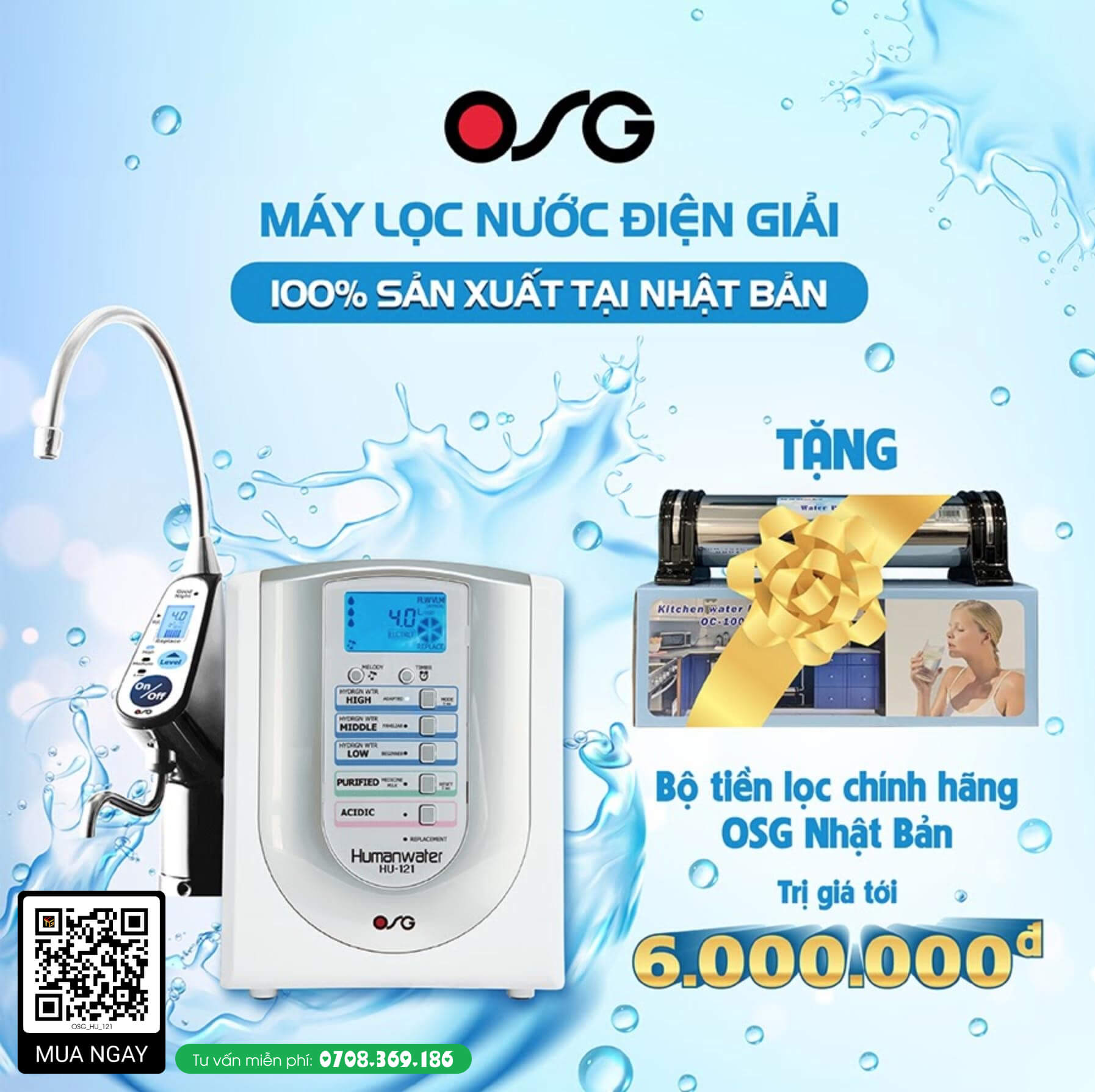 Máy Lọc Nước Điện Giải Ion Kiềm OSG Human Water HU-121