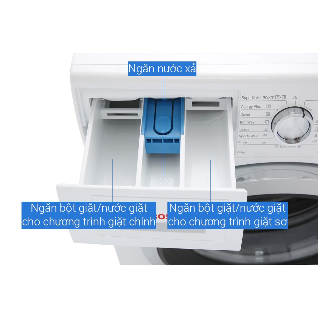 Máy Giặt 8KG BOSCH WAT24480SG - 9 chương trình giặt, Thêm đồ khi giặt, Inverter, Động cơ EcoSilence