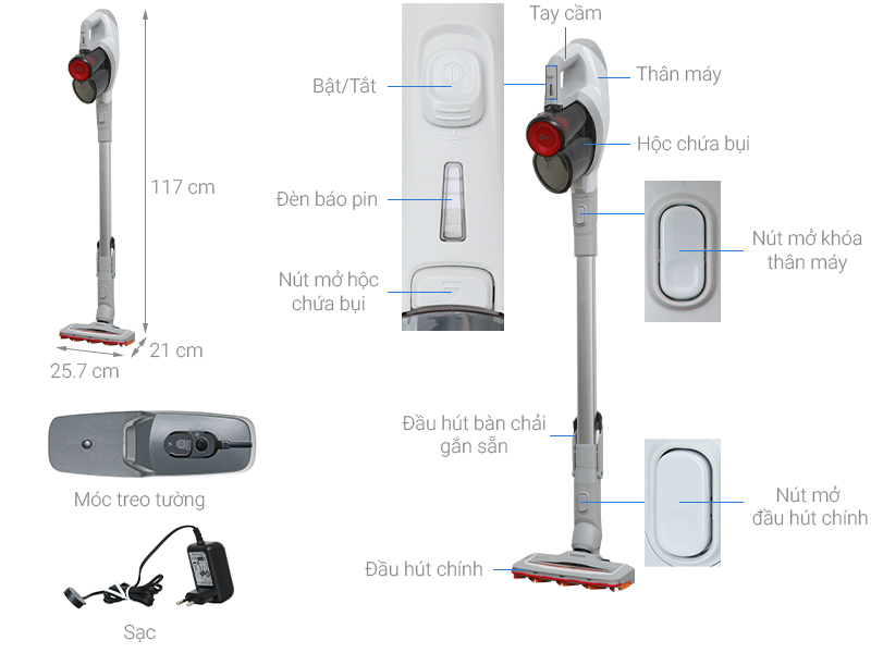 Máy Hút Bụi Không Dây Dạng Cán Philips FC6723 - Đầu hút xoay 180° [SpeedPro]