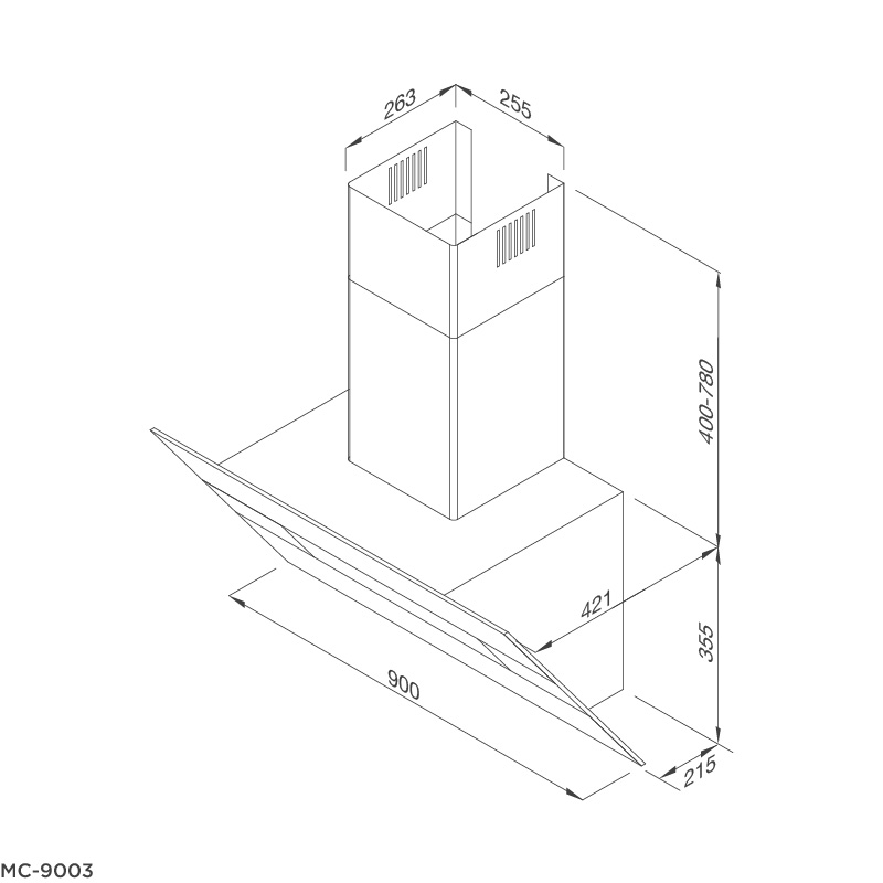 Máy Hút Khói Khử Mùi - Áp Tường Dạng Nghiêng Malloca MC-9003 - 850m³/h