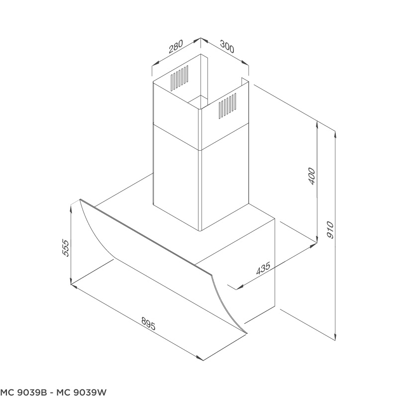 Máy Hút Khói Khử Mùi - Áp Tường Dạng Nghiêng Malloca MC 9039B, MC 9039W - 850m³/h