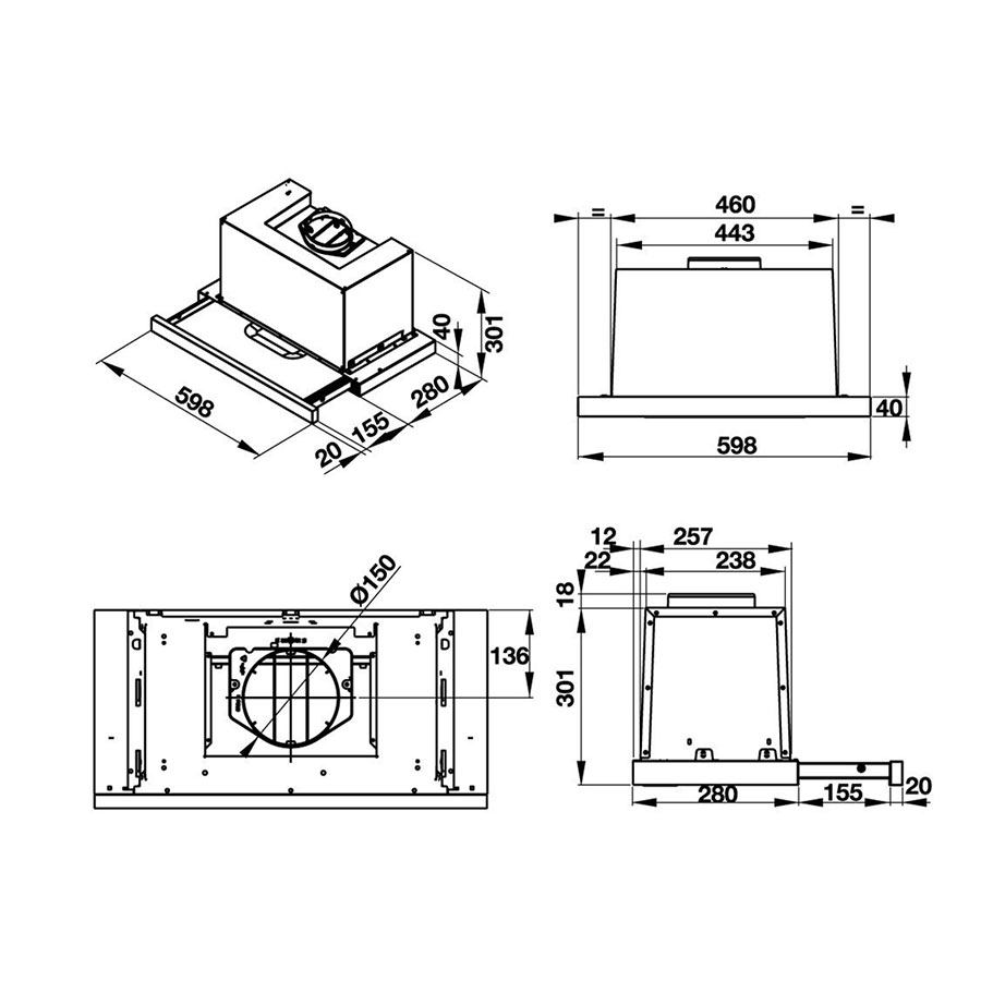Máy Hút Mùi Âm Tủ Hafele HH-TG60E 539.81.073