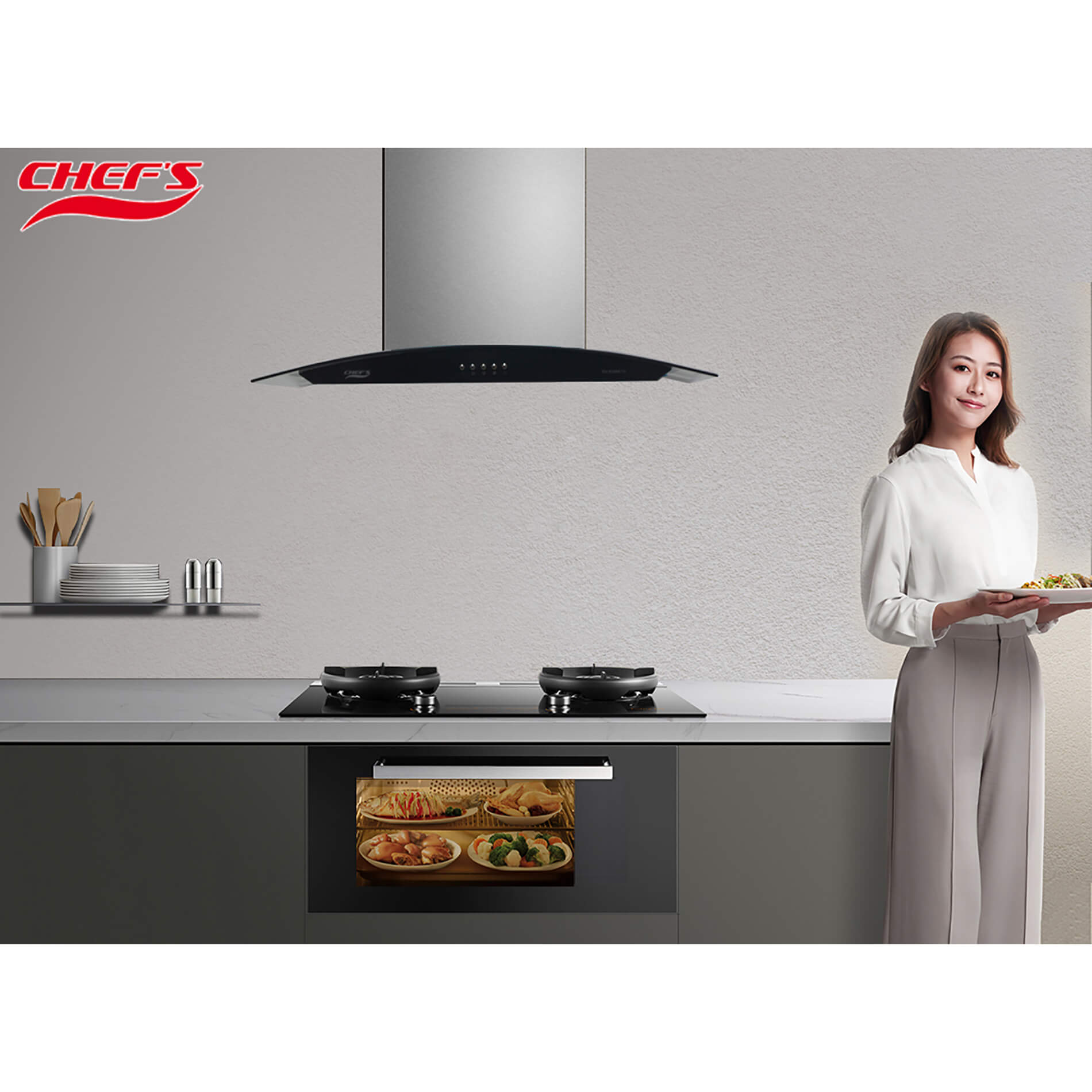 Máy Hút Mùi Kính Cong CHEF'S EH-R506E7G - 70CM, 750m³/h, Cảm ứng 3 cấp độ, Động cơ hộp kín siêu bền