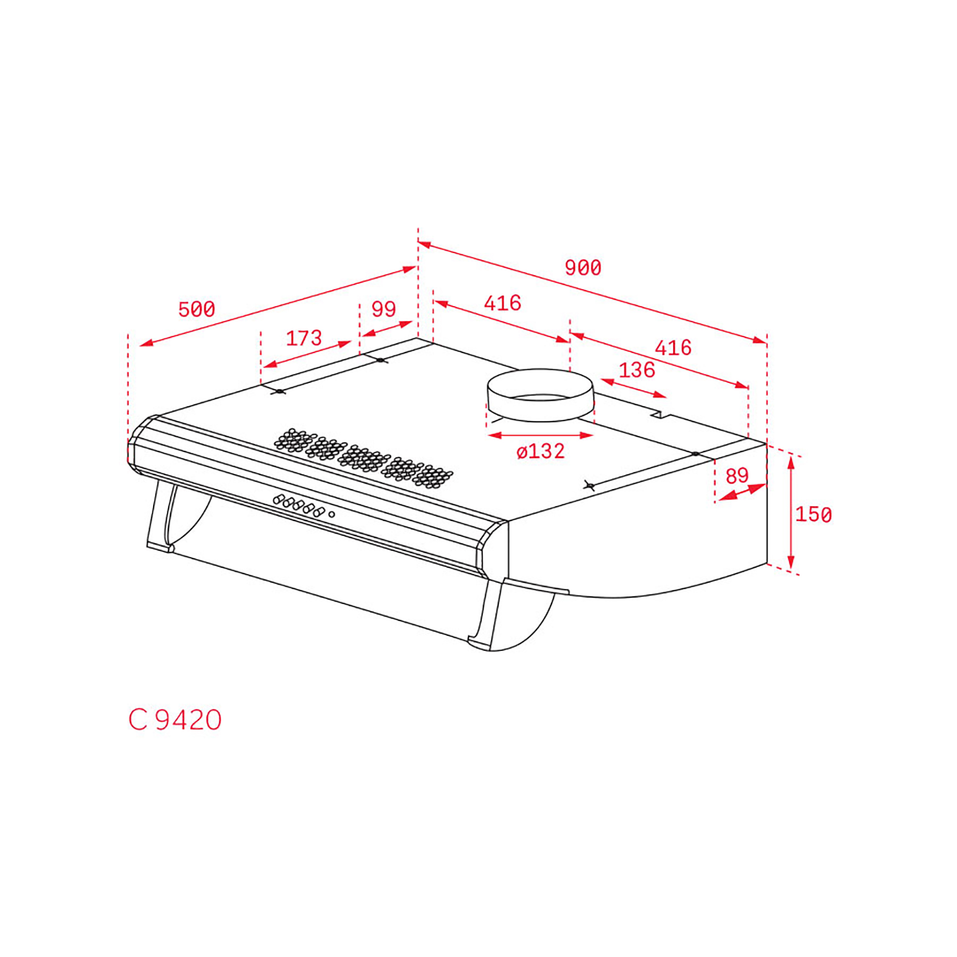 Máy Hút Mùi Âm Tủ Truyền Thống TEKA - C6420BKNEGRA/C9420/C6420 40465532 | 40466250 | 40465530 - 375m³/h, 3 mức công