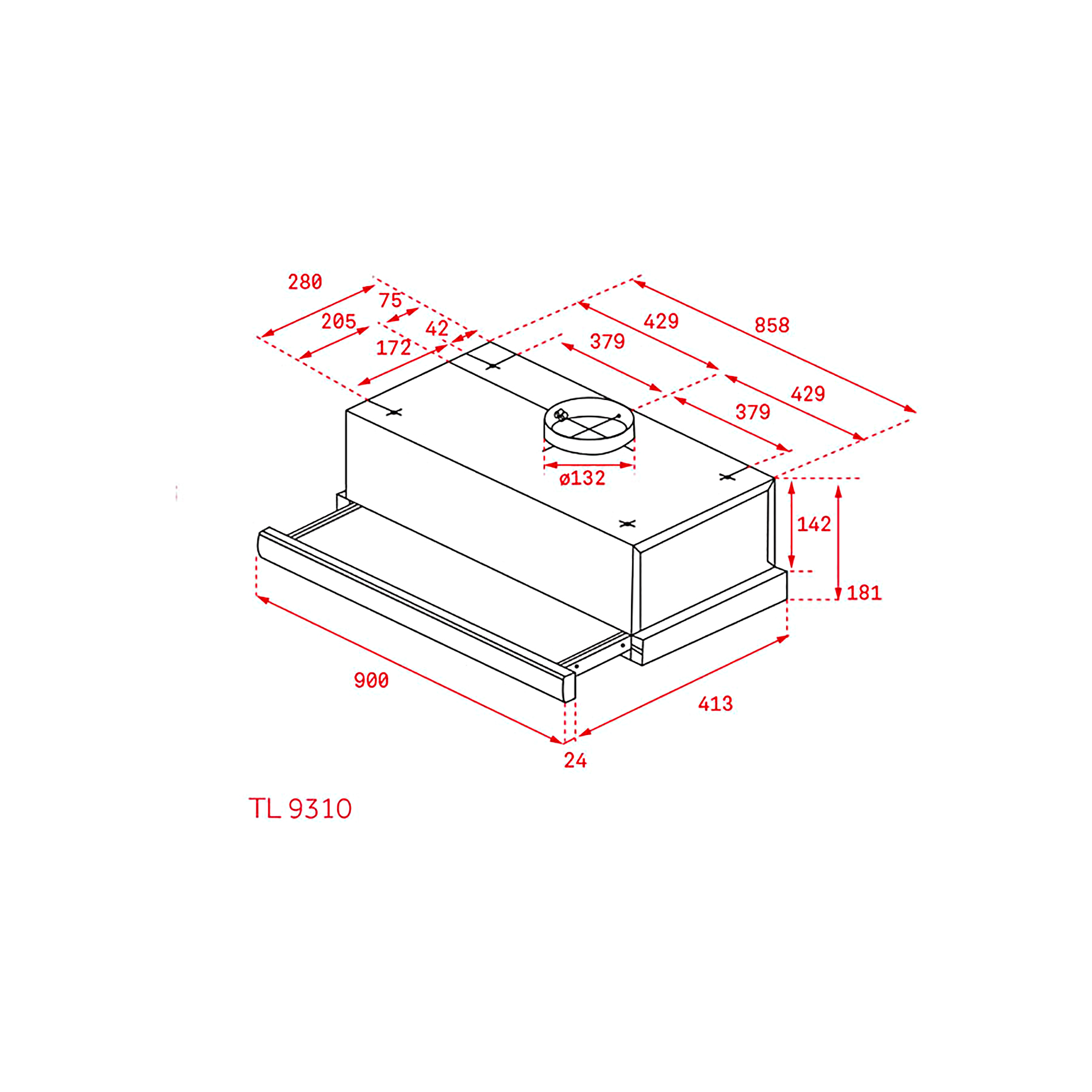 Máy Hút Mùi Âm Tủ Pull Out TEKA - TL9310/6310 40474390 | 40474250 - 332m³/h, 2 mức công suất