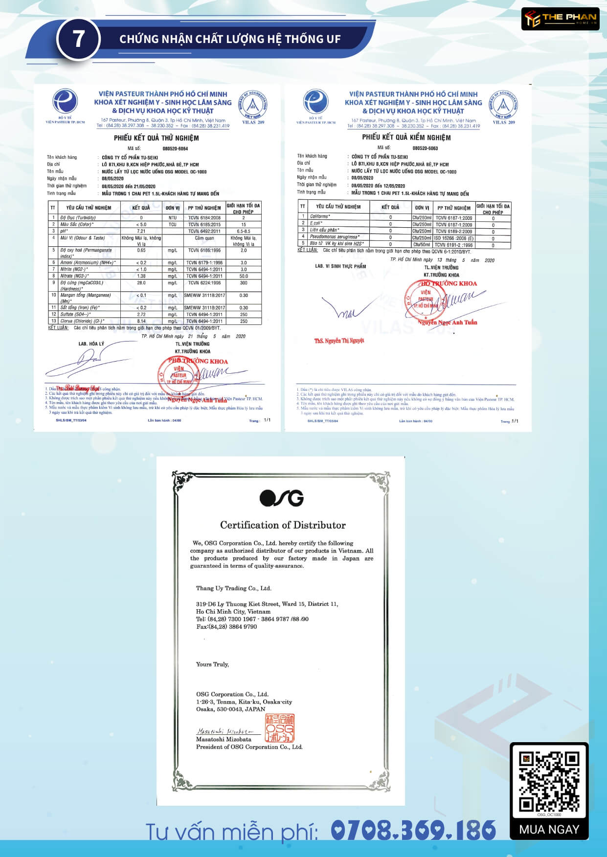 Bộ Tiền Lọc OSG OC-1000 - Siêu lọc, không dùng điện, Ultrafiltration Kitchen Water Purifier