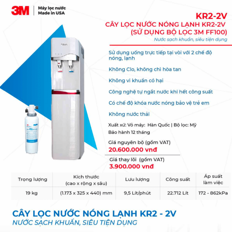 Máy Lọc Nước Nóng Lạnh KR2-2V Sử Dụng Lõi Lọc 3M FF100