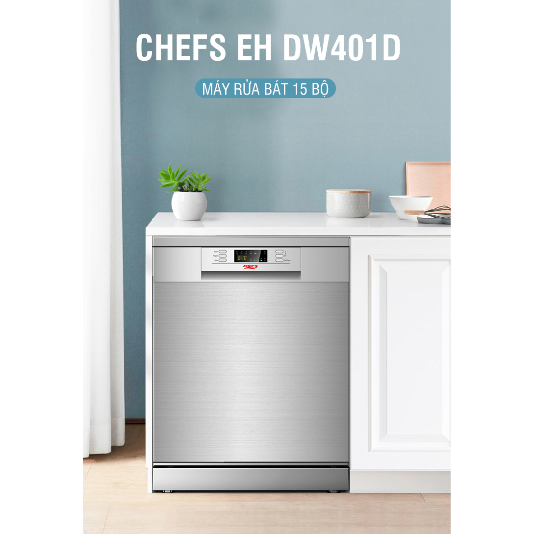 Máy Rửa Chén CHEF'S EH-DW401D - Sức chứa 15 bộ, 8 chương trình rửa tự động, 3 chức năng tăng cường