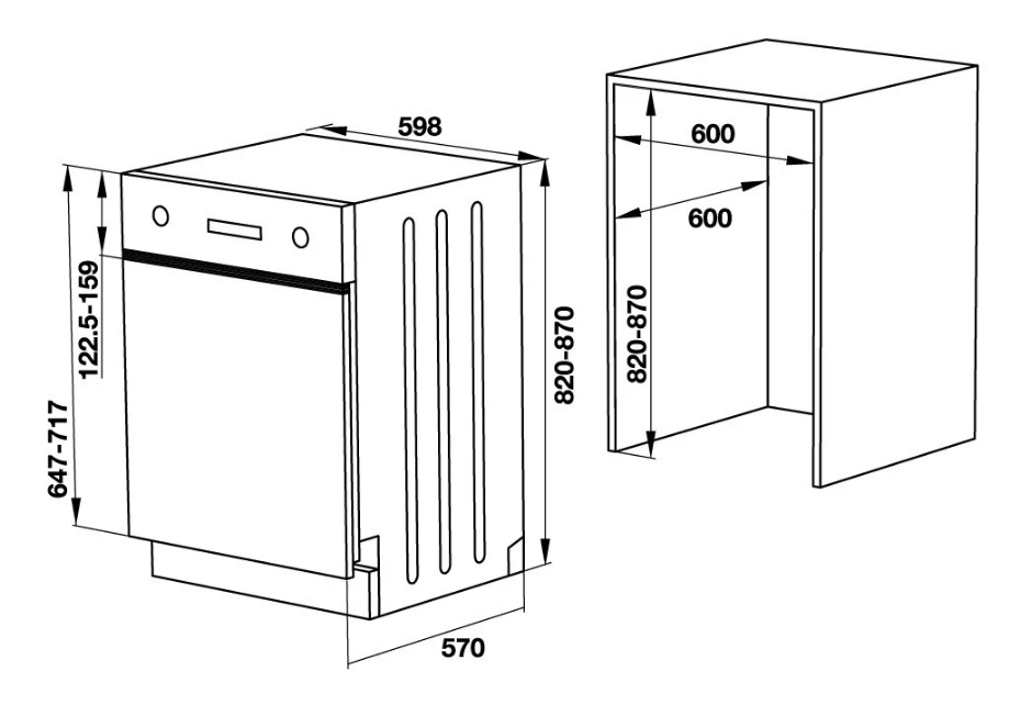 Máy Rửa Chén Âm Bán Phần Hafele HDW-HI60B 533.23.210 - Sức chứa 15 bộ