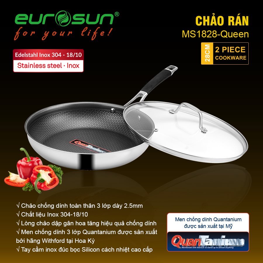 Chảo Chống Dính INOX 304 Eurosun MS1828 - Queen