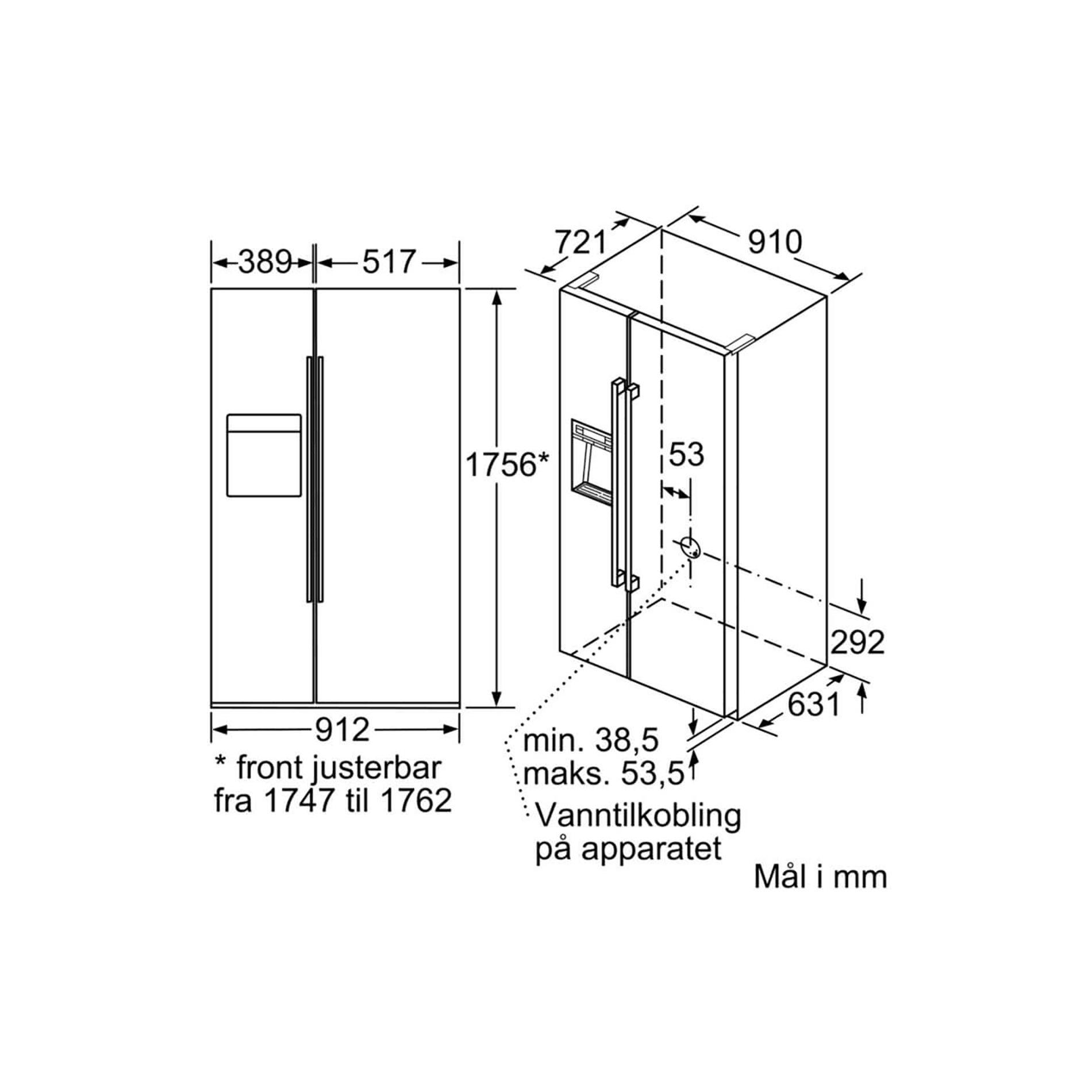 Tủ Lạnh Side By Side BOSCH KAD92HI31 - Home Connect by SmartPhone, 2 camera, 2 cánh, Dung tích 540 Lít, Vario-Inverter Châu Âu