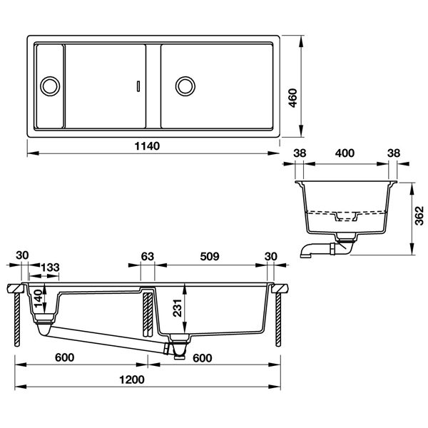 Chậu Đá Hafele HS19-GKD2S120 570.35.340 (Màu Đen)