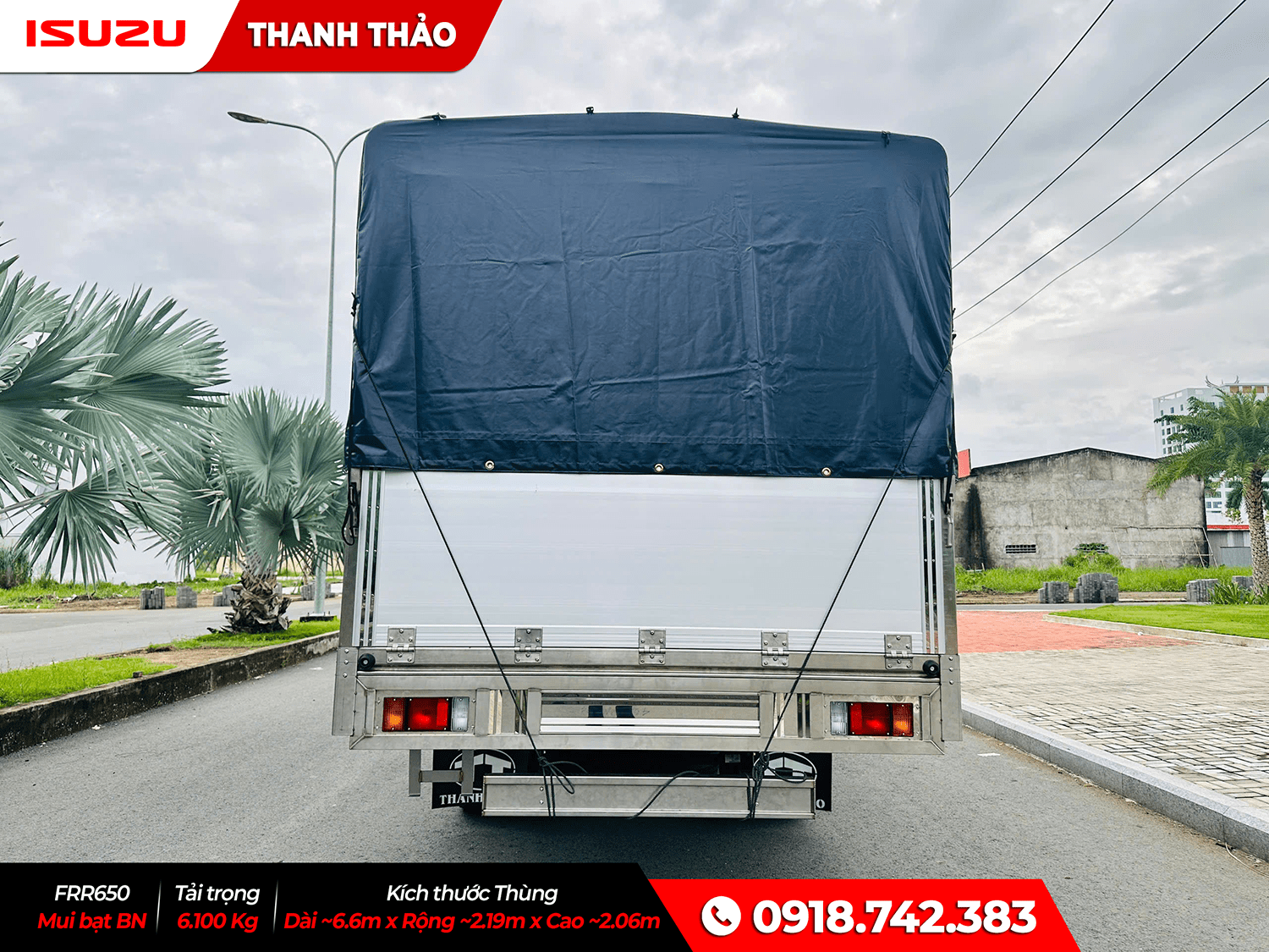 Xe tải Isuzu FRR650 Mui bạt bửng nhôm - Tải 6.1 tấn - Thùng dài 6m6