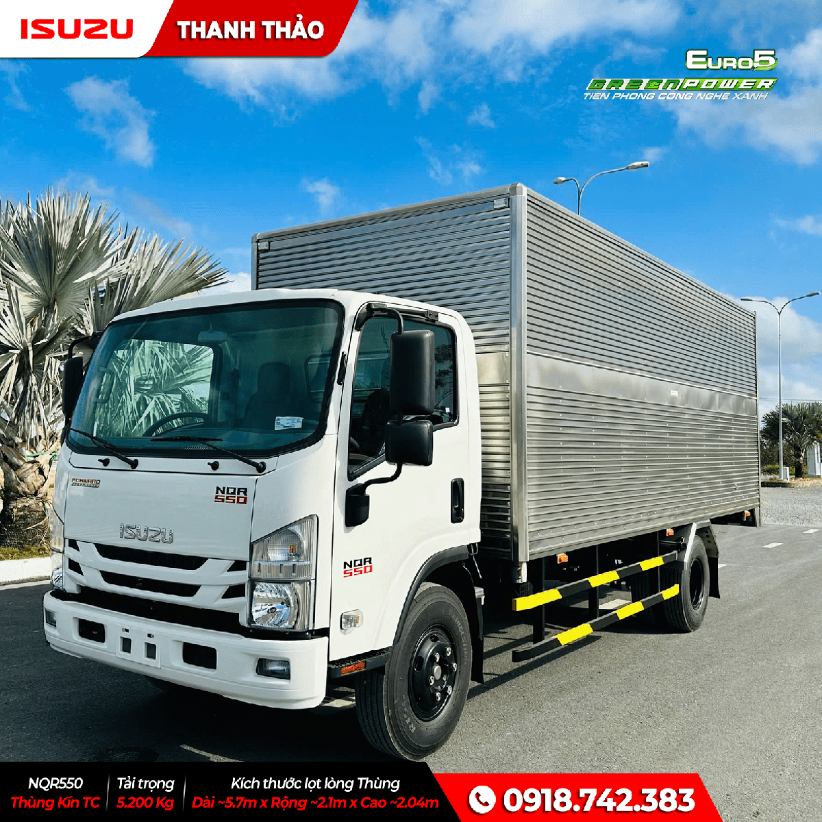 Xe tải Isuzu NQR550 Thùng Kín TC - Tải trọng 5.2 tấn - Thùng dài 5m7