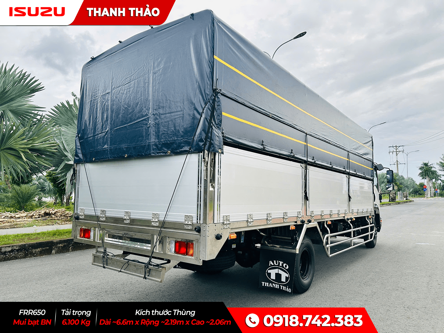 Xe tải Isuzu FRR650 Mui bạt bửng nhôm - Tải 6.1 tấn - Thùng dài 6m6