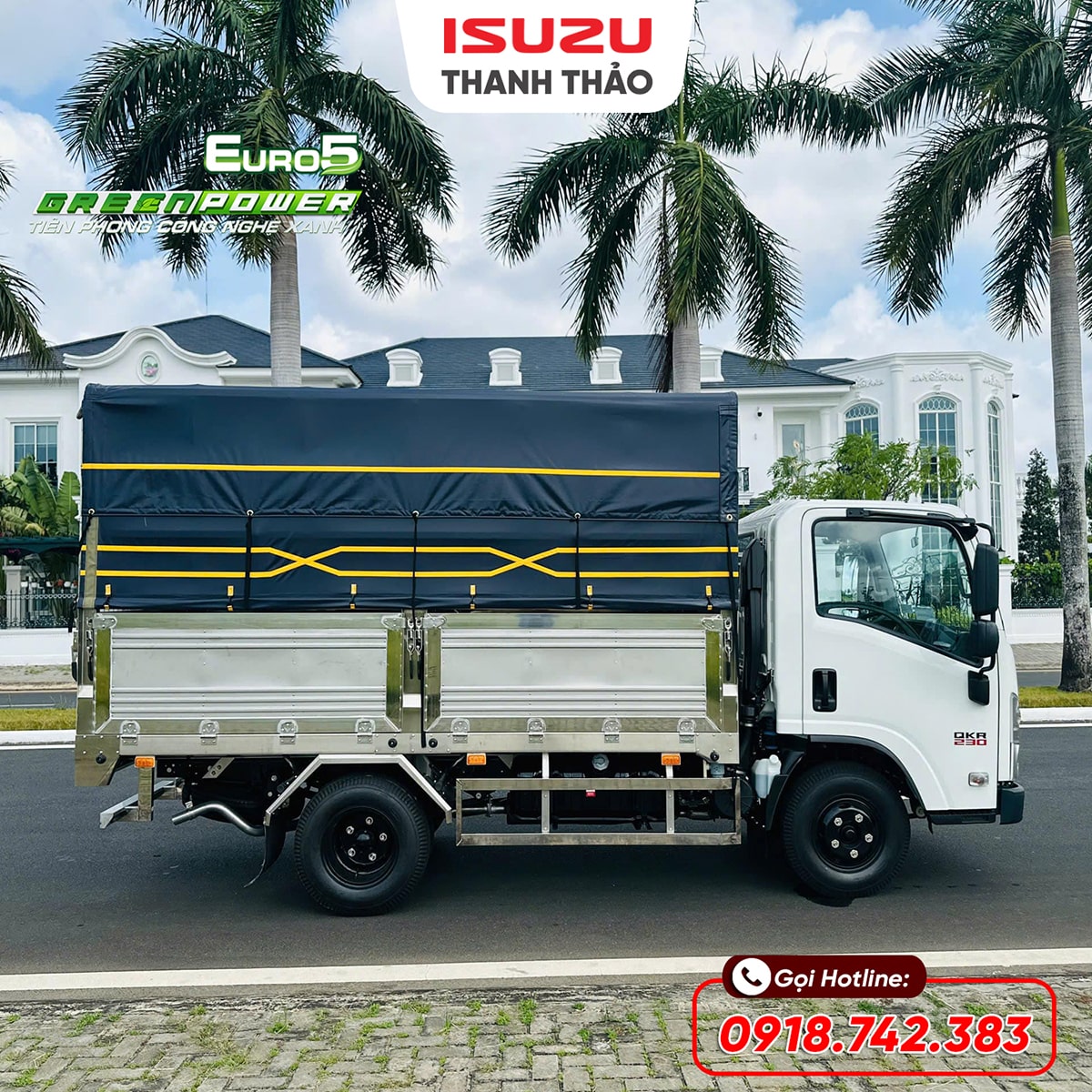 Xe tải Isuzu QKR230 Mui bạt inox 304 - Tải 2.5 tấn - Thùng dài 3m6