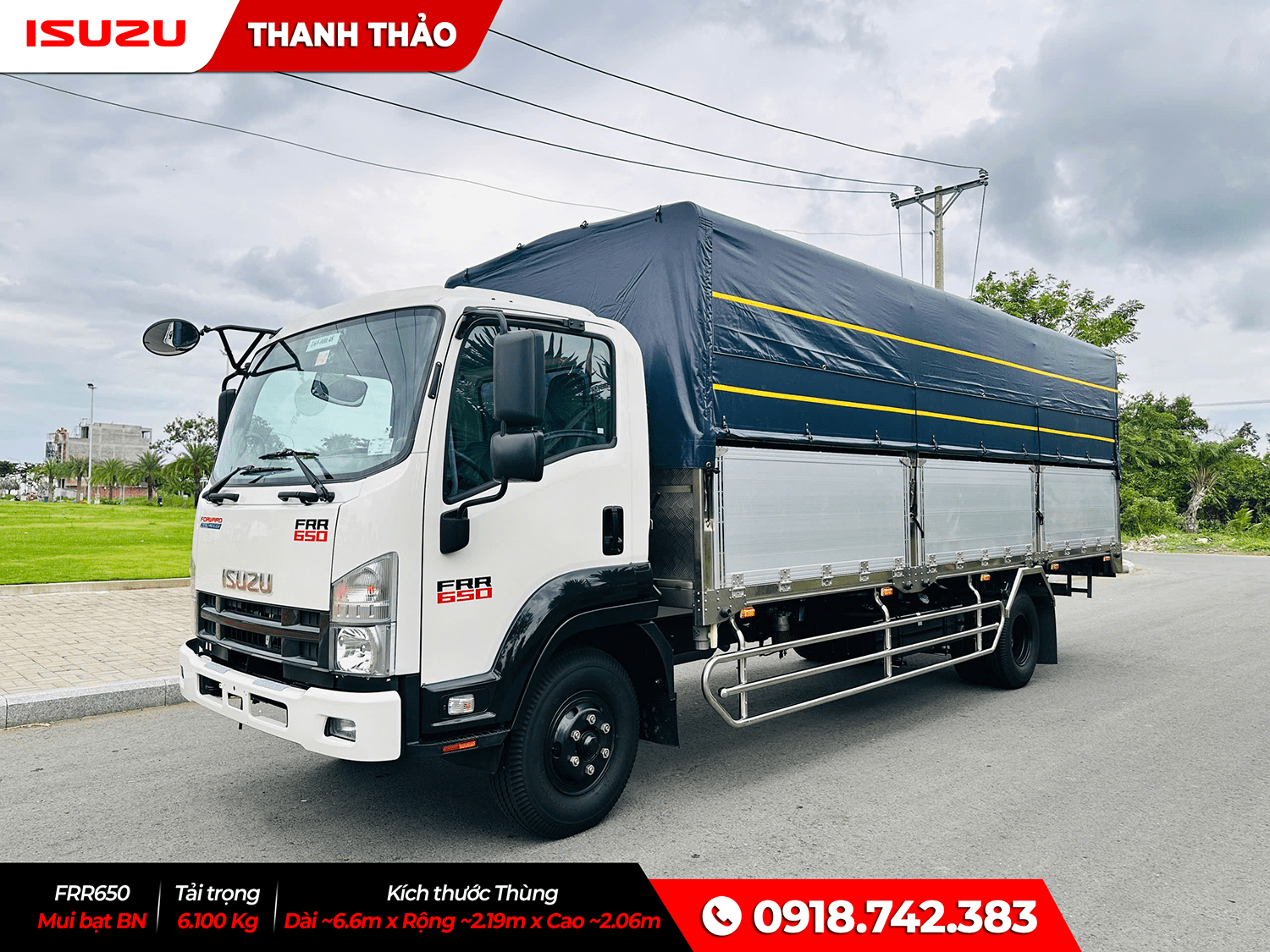 Xe tải Isuzu FRR650 Mui bạt bửng nhôm - Tải 6.1 tấn - Thùng dài 6m6