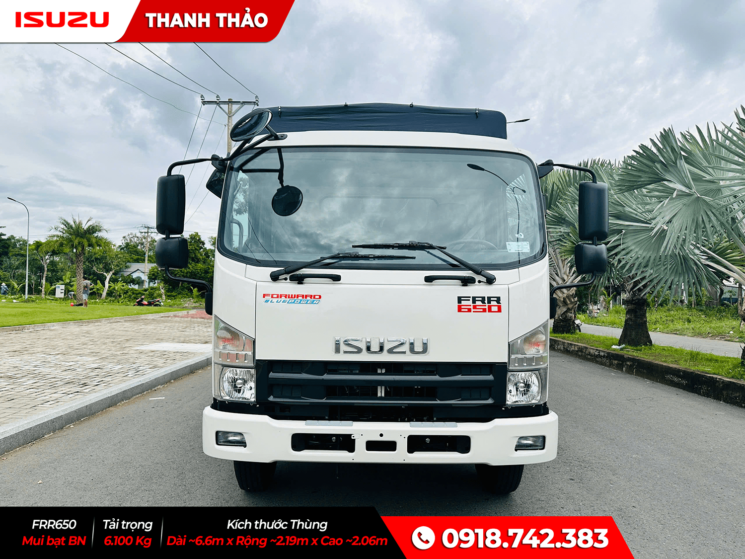 Xe tải Isuzu FRR650 Mui bạt bửng nhôm - Tải 6.1 tấn - Thùng dài 6m6