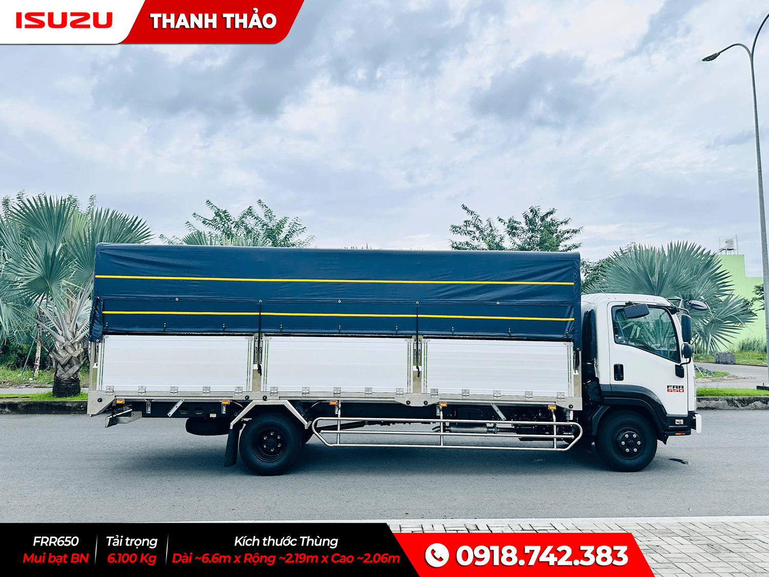 Xe tải Isuzu FRR650 Mui bạt bửng nhôm - Tải 6.1 tấn - Thùng dài 6m6