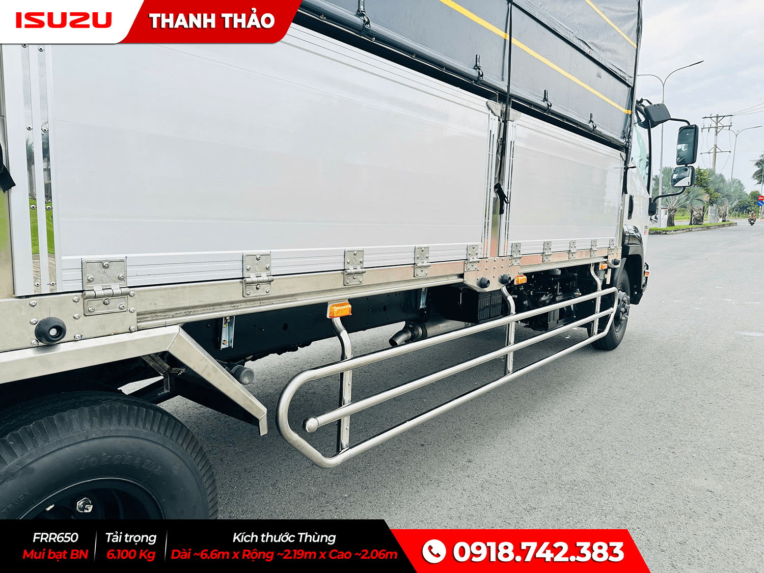 Xe tải Isuzu FRR650 Mui bạt bửng nhôm - Tải 6.1 tấn - Thùng dài 6m6