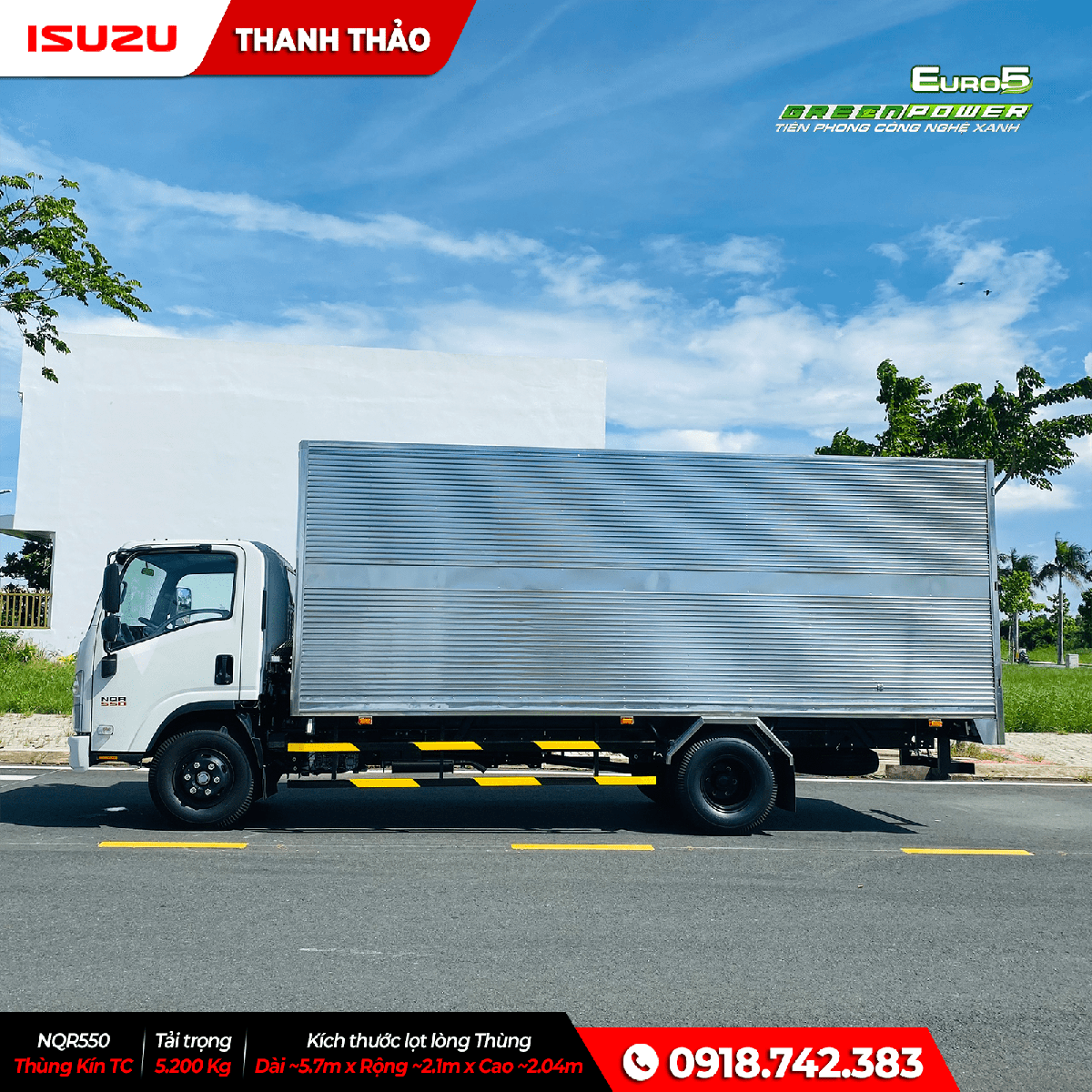 Xe tải Isuzu NQR550 Thùng Kín TC - Tải trọng 5.2 tấn - Thùng dài 5m7