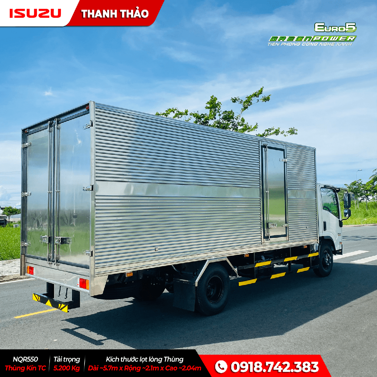 Xe tải Isuzu NQR550 Thùng Kín TC - Tải trọng 5.2 tấn - Thùng dài 5m7