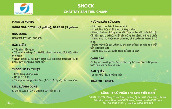 Cách sử dụng SHOCK - Hóa chất tẩy sàn vệ sinh sàn tiêu chuẩn nhập khẩu Hàn Quốc Cách sử dụng SHOCK - Hóa chất tẩy sàn vệ sinh sàn tiêu chuẩn nhập khẩu Hàn Quốc