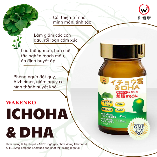 Viên Uống Tiền Đình Bổ Não Cao Cấp DHA + ICHOHA Wakenko [60 Viên]
