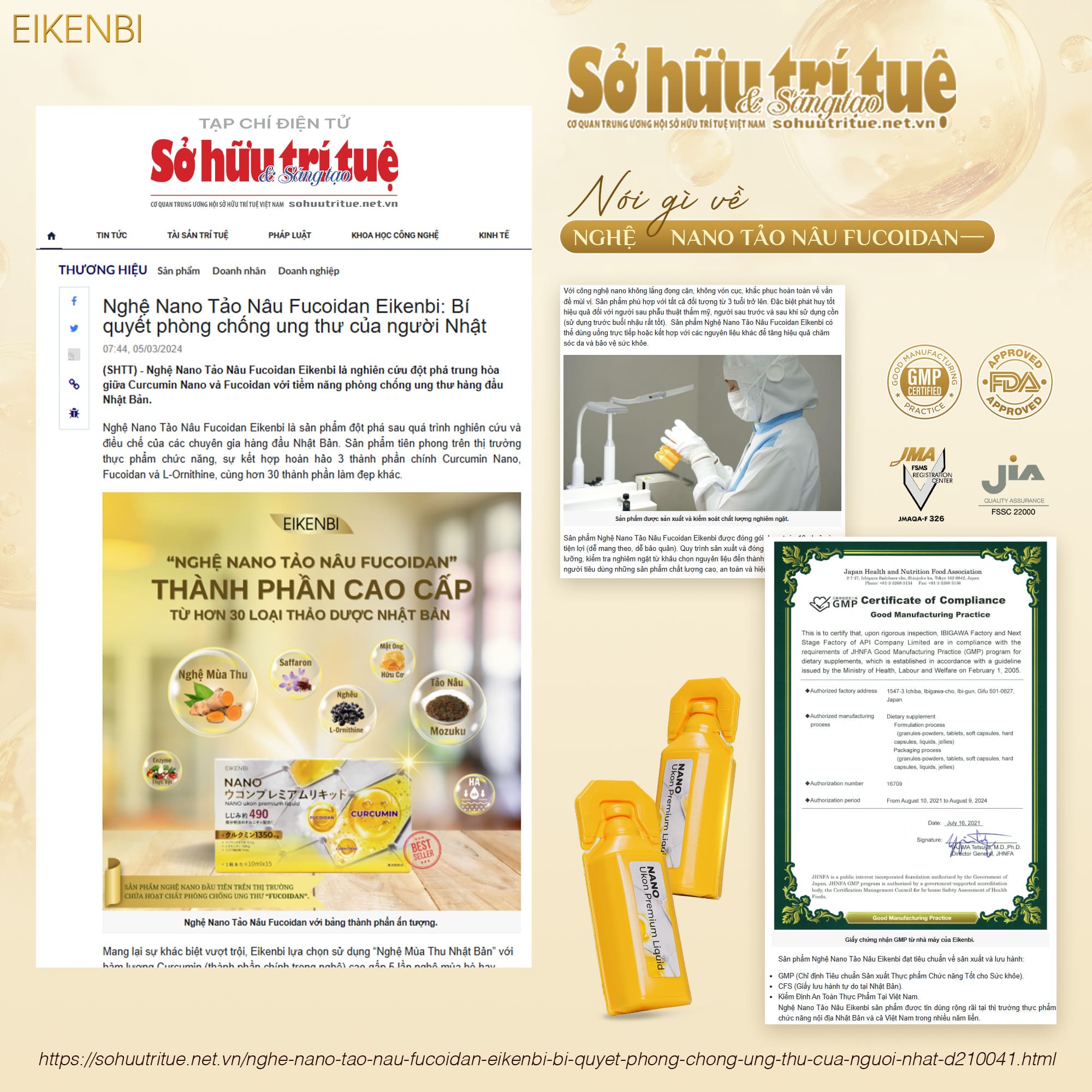 Tinh Chất Nghệ Nano Tảo Nâu Fucoidan Eikenbi [Hộp 15 ống x 10ml]