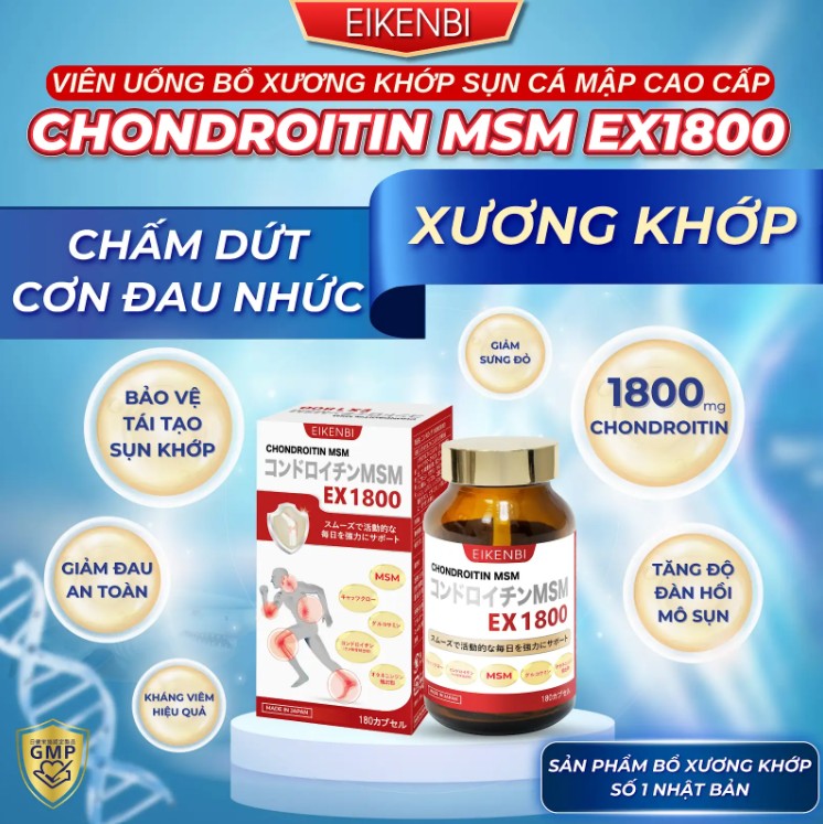 Viên Uống Bổ Xương Khớp Sụn Cá Mập Cao Cấp Chondroitin MSM EX1800 [180 viên]
