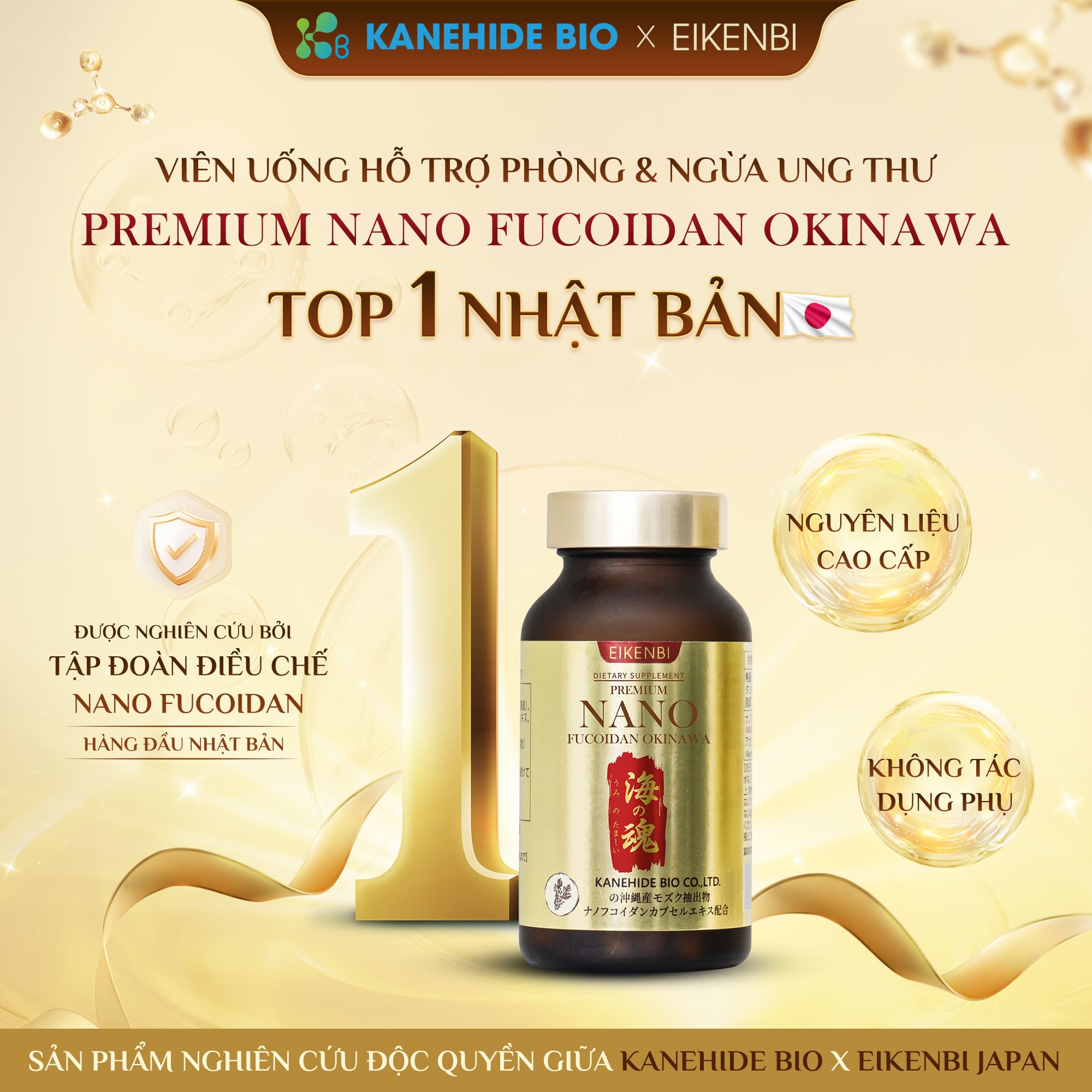 Viên Uống Phòng & Hỗ Trợ Điều Trị Ung Thư Nano Fucoidan Okinawa Kanehide Bio x Eikenbi (Hộp 120 viên)