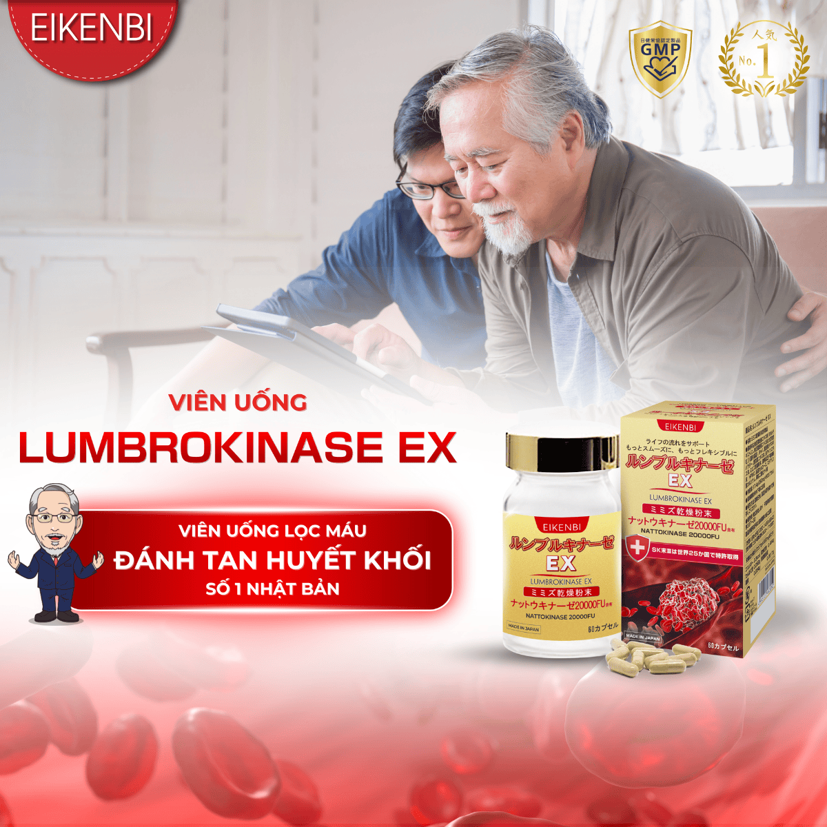 Viên Uống Tan Cục Máu Đông & Chống Đột Quỵ Lumbrokinase EX [Hộp 60 viên]