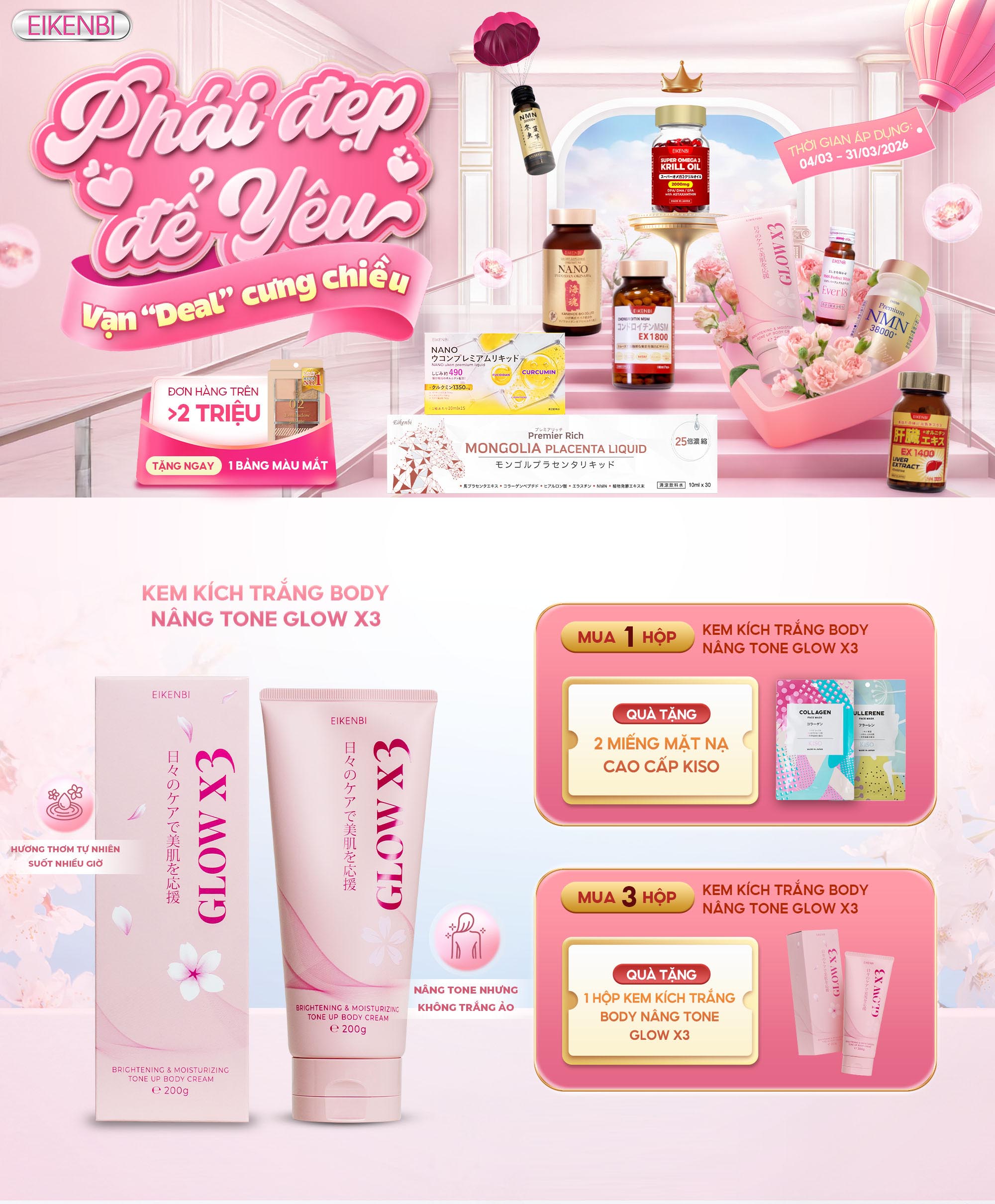 Kem Kích Trắng Body Nâng Tone Glow X3 Eikenbi [Tuýp 200gr]