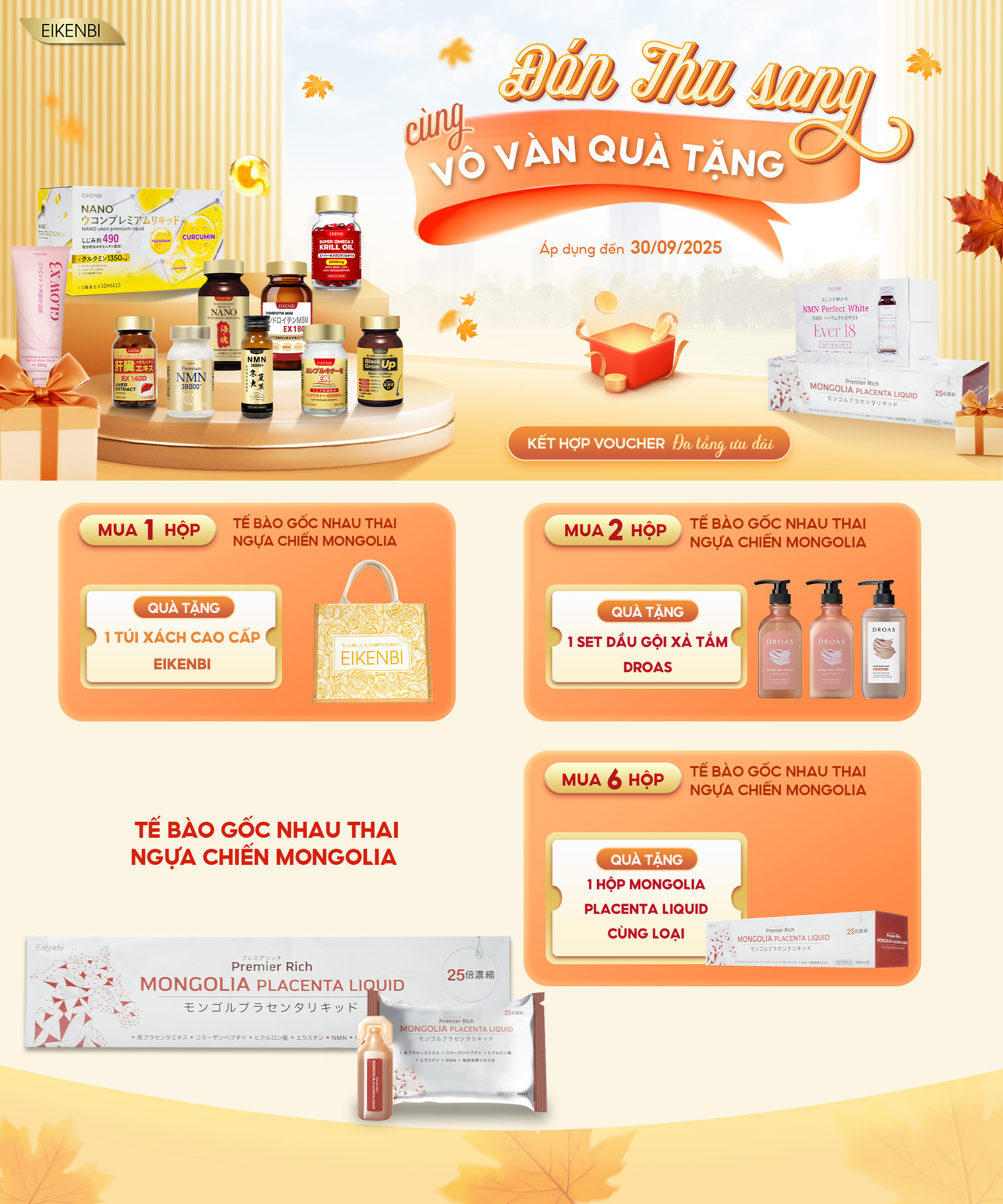 Nước Uống Nhau Thai Ngựa Chiến Mongolia Placenta Liquid Eikenbi [Hộp 30 ống 10ml]