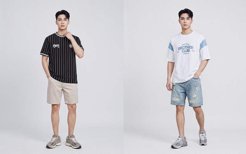 Gợi ý outfit nam năng động với áo thun và quần short, phù hợp cho những ngày dạo phố, đi chơi hoặc tận hưởng kỳ nghỉ trong dịp 2/9.