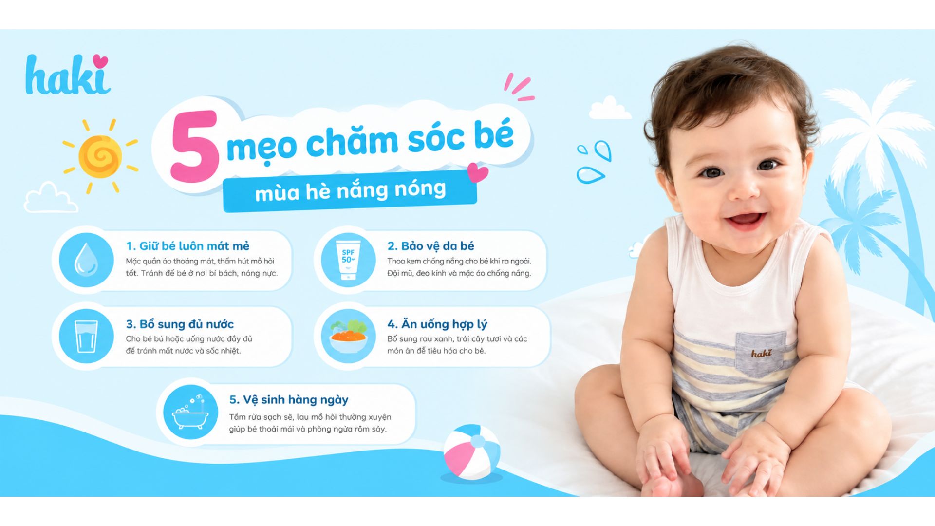 5 mẹo chăm sóc bé mùa hè nóng