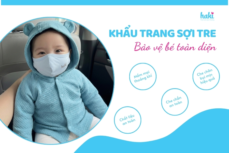 Khẩu trang sợi tre Haki - bảo vệ bé toàn diện